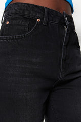 Black High Waist Straight Jeans Twoss23je00089