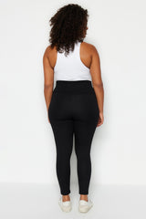 Black Corset Look High Waist Interlock Knitted Leggings Tbbss23bv00008