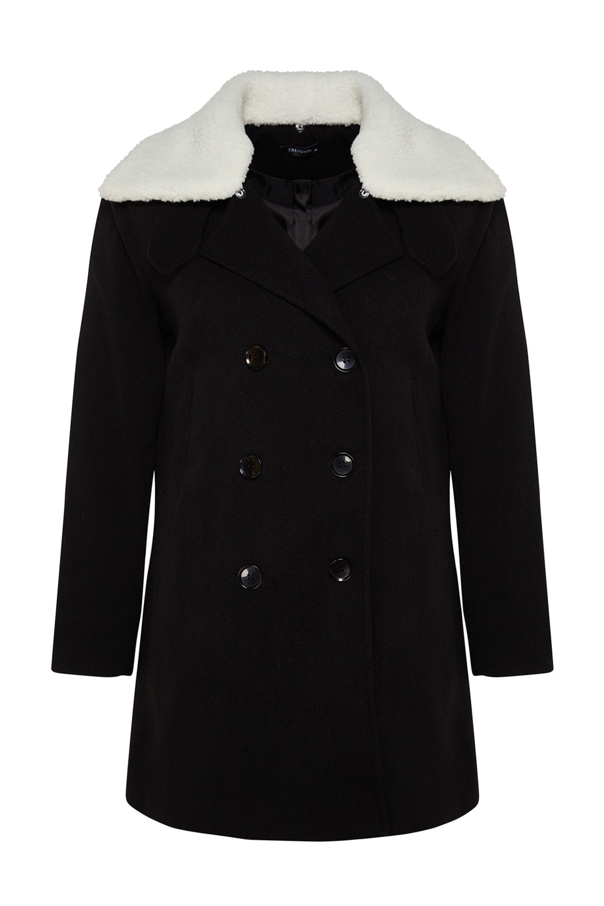 Black Fur Collar Cashmere Coat Tbbaw24dd00009