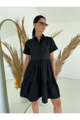 Black Short Sleeve Shirt Dress 5540