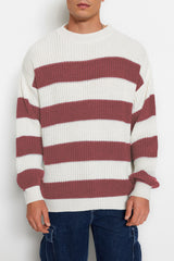 Camel Mens Oversize Fit Wide Pattern Crew Neck Striped Knitwear Sweater Tmnaw23kz00106