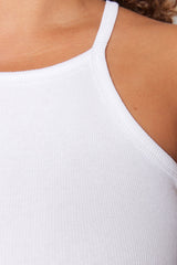 White Basic Ribbed Knitted Halter Collar Tank Top Tbbss23cv00000