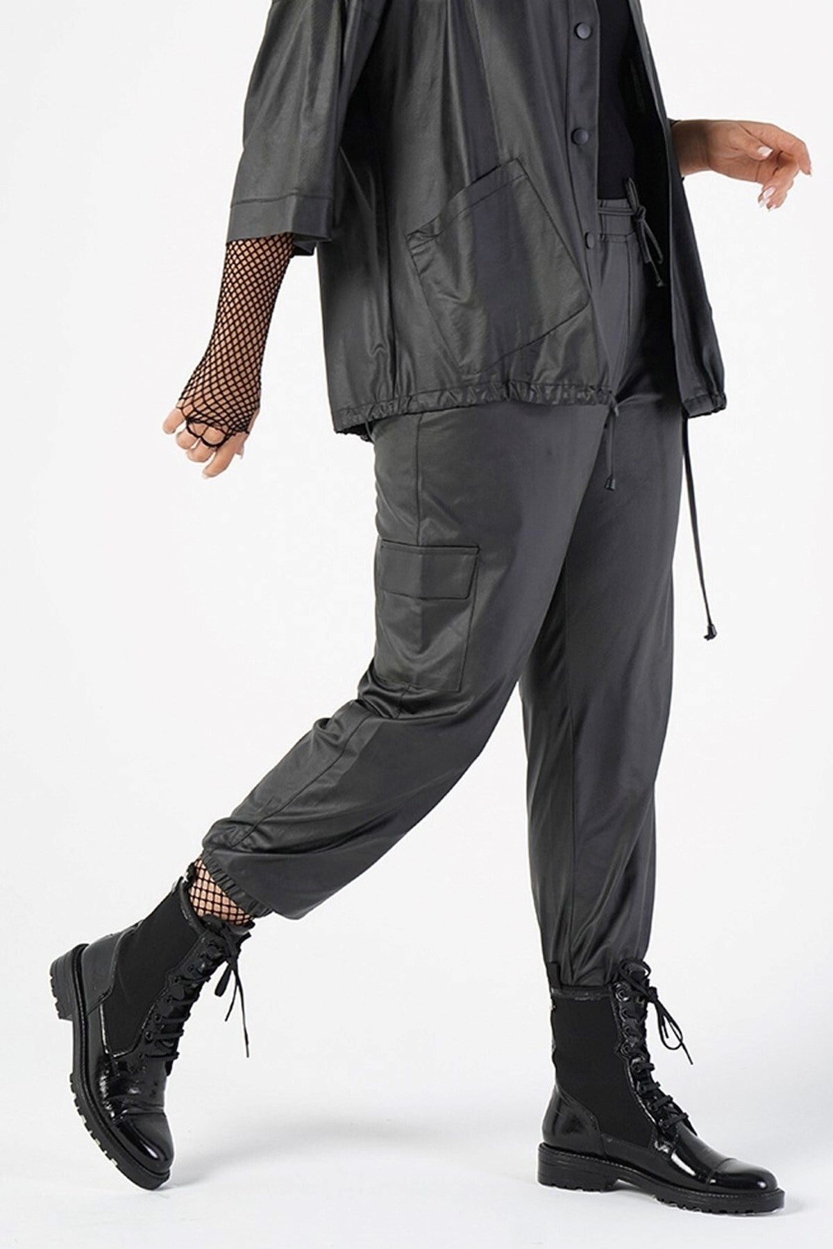 Plus Size Leather Pants With Rubber Detail Pockets 220450063