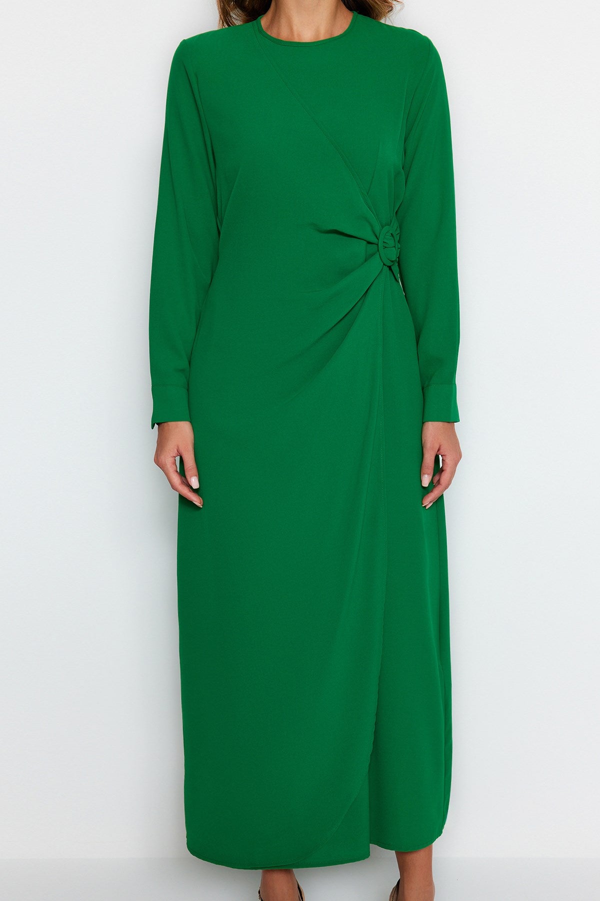 Green Accessory Detailed Aerobin Woven Dress Tctaw24eb00067