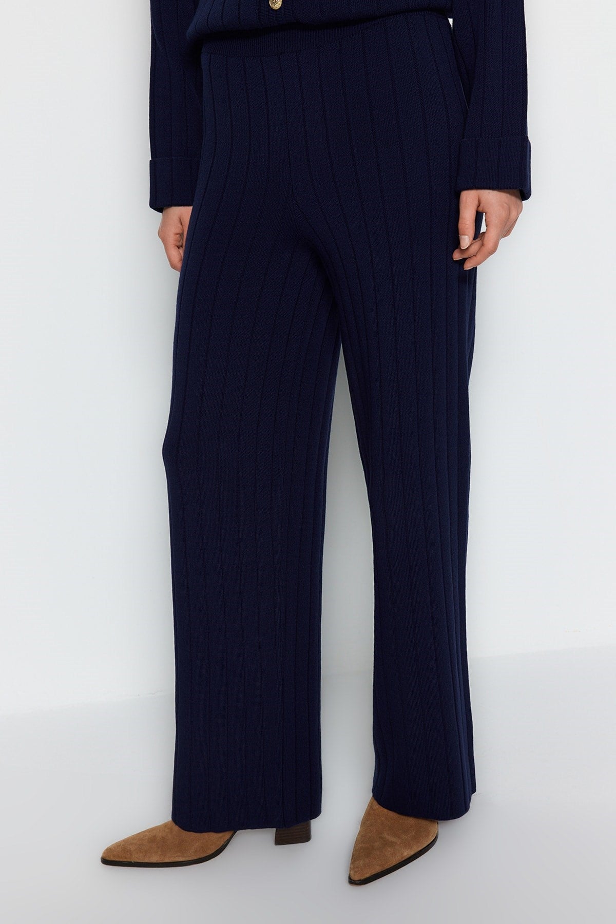 Navy Ribbed Cardigan-pants Knitwear Bottom-top Suit Tctaw24us00003