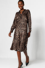 Brown Premium High Quality Animal Print Satin Midi Woven Skirt Twoaw24et00140