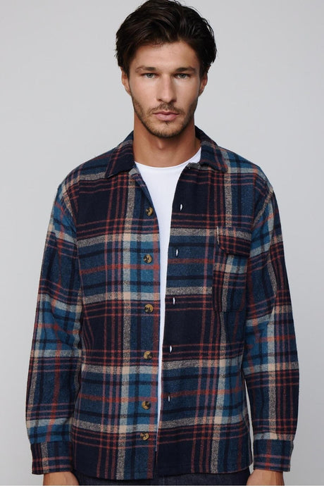 Relax Fit Winter Single Pocket Lid Checkered Casual Cut Lumberjack Winter Men's Shirt Rf240006-802