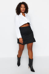 Black Striped Basic Interlock Knitted Plus Size Skirt Tbbaw24az00032