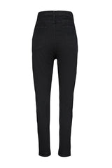 Black High Waist Front Buttoned Skinny Jeans Tbbss22je0373