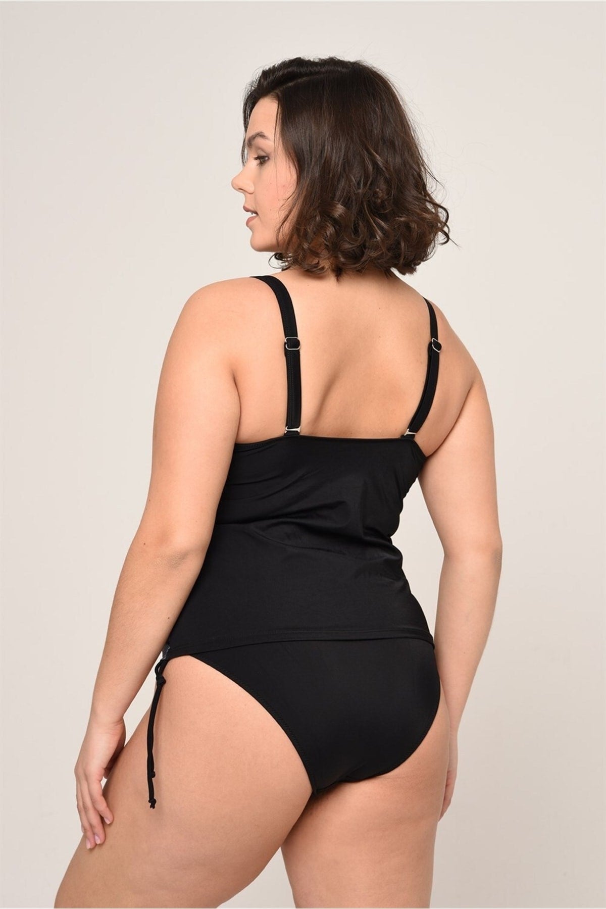 Women's Plus Size Adjustment Strap Side Sliding Black Zigzag Pattern Tankini 98980765