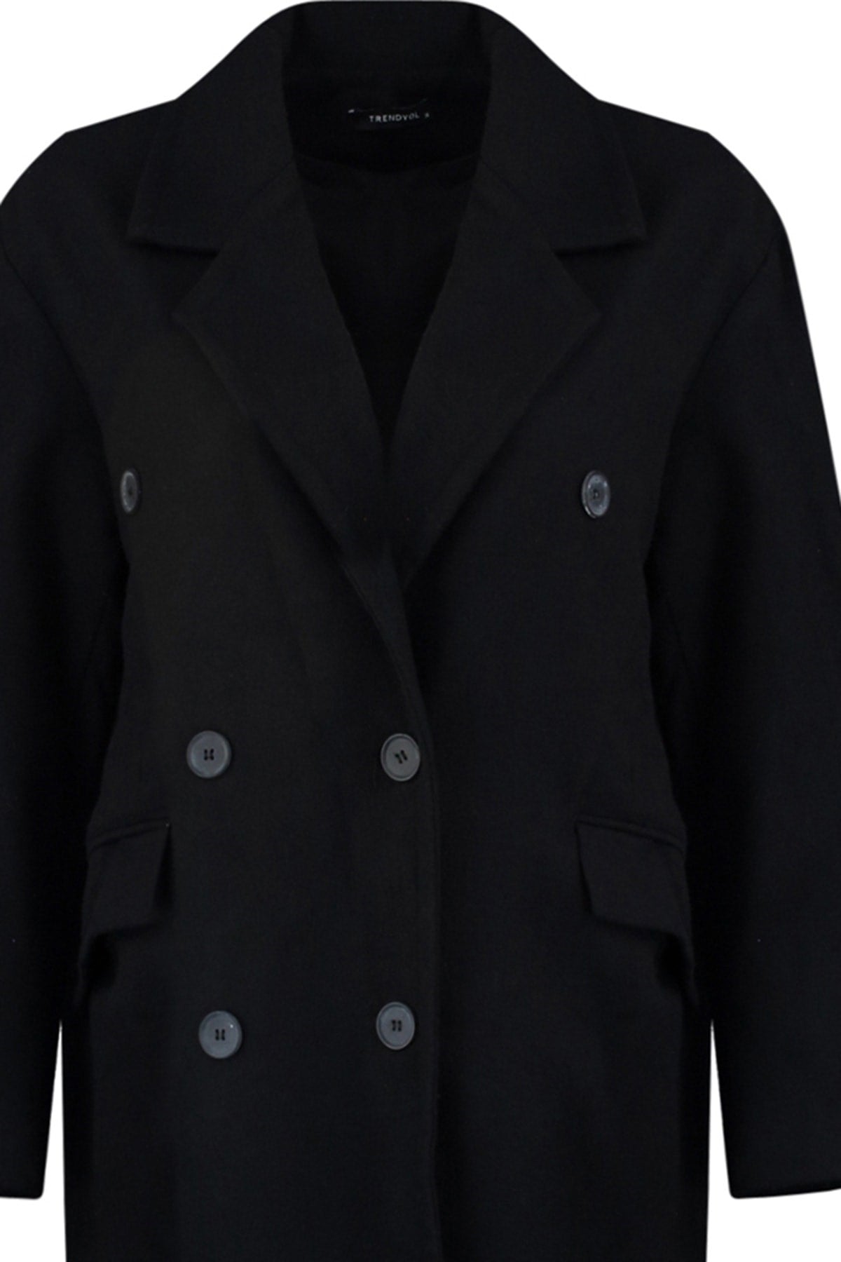 Black Oversize Button Closure Woolen Cashmere Coat Twoaw22kb0234