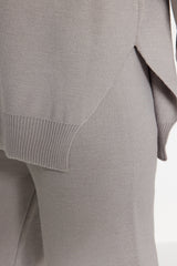 Beige Wide Pattern Balloon Sleeve Knitwear Bottom-top Suit Twoaw24au00067