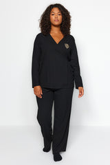 Black Flat Suprem Homewear Plus Size Sleepwear Set Tbbaw24ai00011