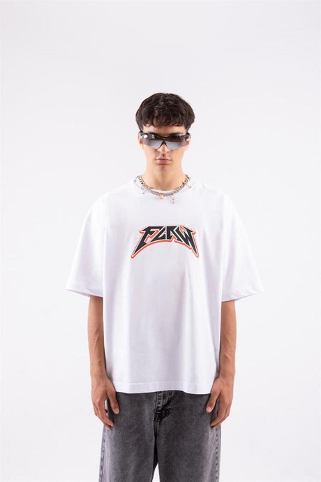 Flaw Atelier Logo Printed White Oversize T-shirt Flaw-006-005-067