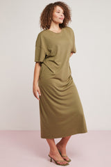 Morganne Women Plus Size 100% Cotton Draped Bat Sleeve Slit Comfort Fit Dress Morganne01072023