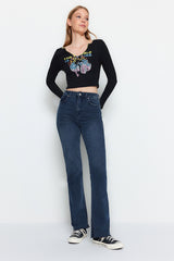 Blue Slit High Waist Flare Jeans Twoaw22je0382