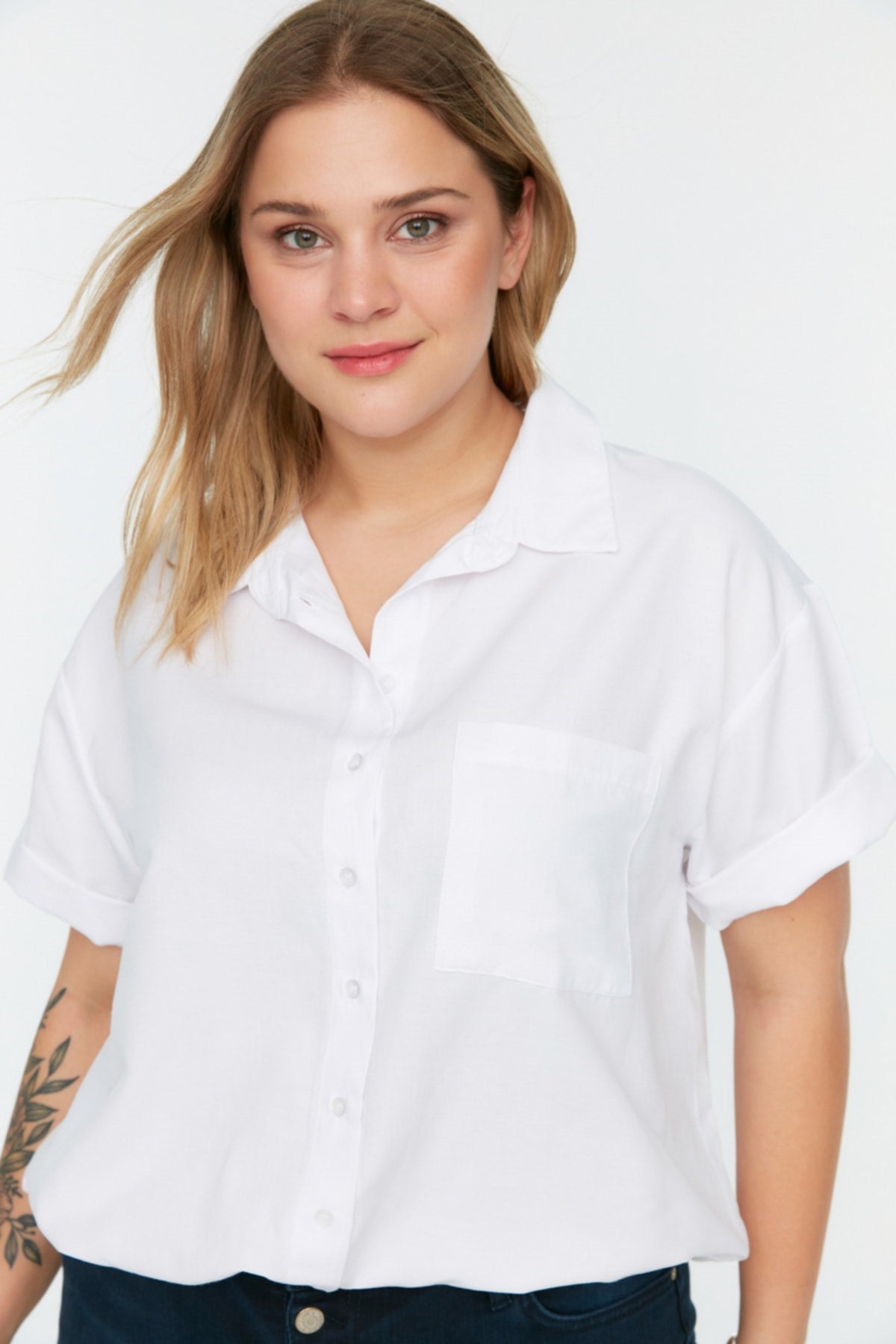 White Pocket Detailed Shirt Tbbss22go0675