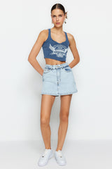 Light Blue Mini Denim Shorts Skirt Twoss23sr00190