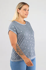 Spade Print Back Lace Oil Wash T-shirt-misty Fog Pra-1668864-905768