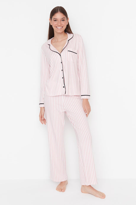 Powder Striped Knitted Pajama Set Thmaw21pt0614