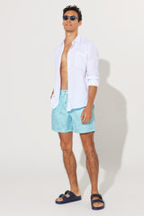 Men's White-green Standard Fit Patterned Pocket Swimsuit Marine Shorts 4a4723200004