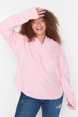 Pink Hooded Thick Fleece Knitted Sweatshirt Tbbaw23ao00064