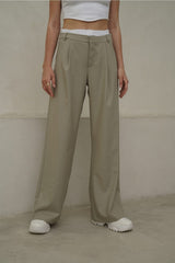 Poppy Boxer Detail Olive Green Palazzo Pants 2106