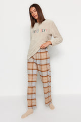 Brown-multicolor Premium Plaid Woven Pajama Bottoms Thmaw24pj00014