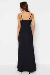 Black Lined Woven Gown Long Night Evening Dress Tprss23ae00155