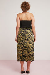 Jena Women Plus Size Bubble Satin Look Drape Detailed Slit Midi Leopard Print Dress Jena01072023