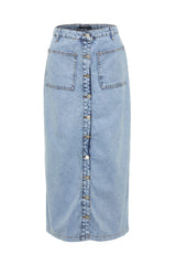 Light Blue Double Pockets High Waist Denim Denim Skirt Tctss23ee00002