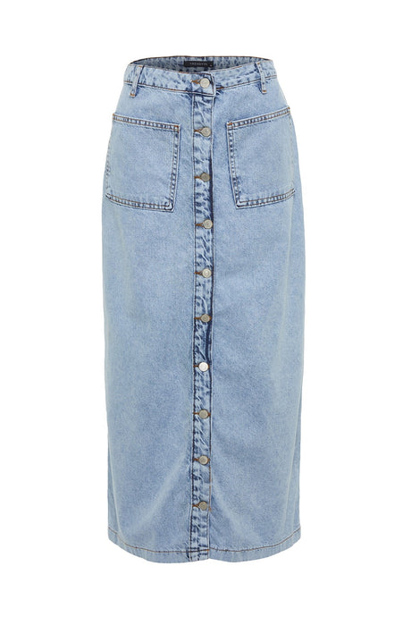 Light Blue Double Pockets High Waist Denim Denim Skirt Tctss23ee00002