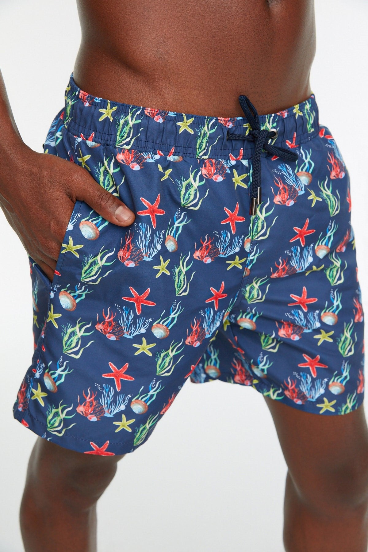 Navy Blue Mens Printed Standard Size Swimsuit Marine Shorts Tmnss21ds0010