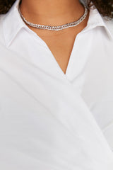 White Double Breasted Drawstring Detailed Woven Shirt Tbbss22go0628