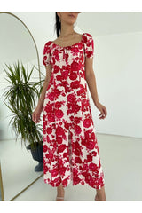 Red Collar Lace Rose Pattern Dress Tyc00838023420