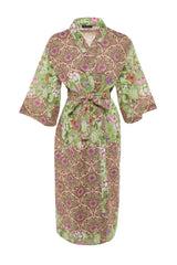 Floral Pattern Belted Maxi Woven 100% Cotton Kimono&kaftan Tbess23km00009