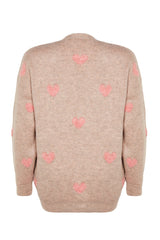 Ecru Heart Pattern Knitwear Cardigan Tbbaw24av00006