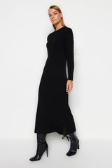 Black Eyelet Detailed Knitwear Dress Tctaw24eb00024