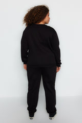 Black Flat Relaxed 3 Yarn Charcoal Plus Size Tracksuit Tbbaw24ts00000