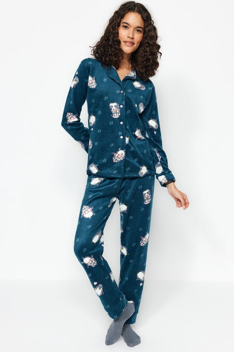 Oil Penguin Pattern Knitted Pajama Set Thmaw22pt0356