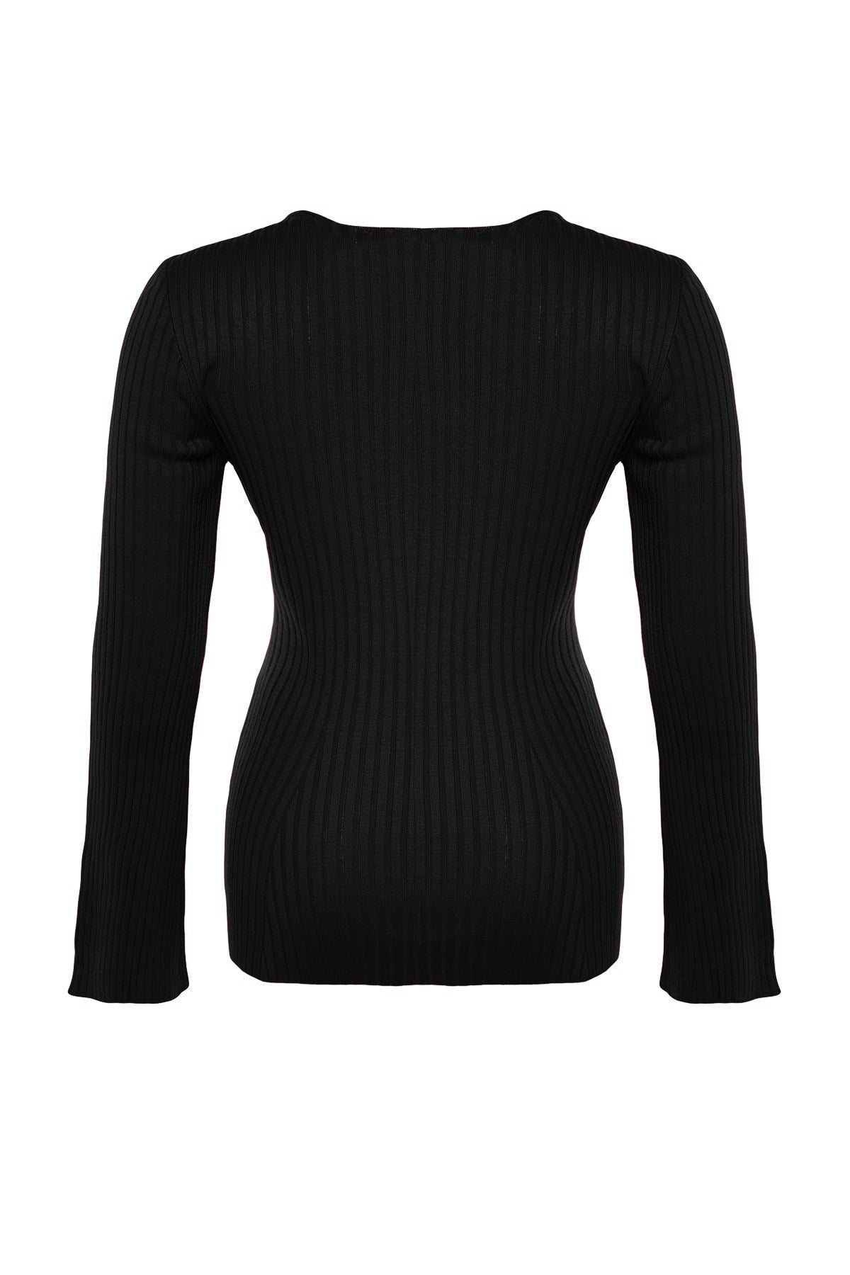 Black Wide Collar Ribbed Knitwear Sweater Tbbaw24an00033