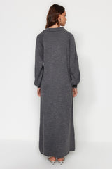 Anthracite Button Detailed Casual Pattern Knitwear Dress Tctaw24eb00125