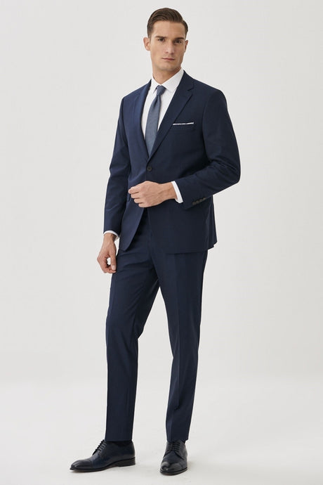 Men's Navy Regular Fit Wide Cut 4 Drop Suit 4a3010000077