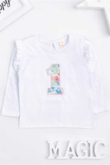 Long Sleeve 1 Figure Embroidered Long Sleeve Girl's T-shirt T2842