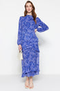 Blue Floral Skirt Ruffle Lined Woven Chiffon Dress Tctss23eb00160