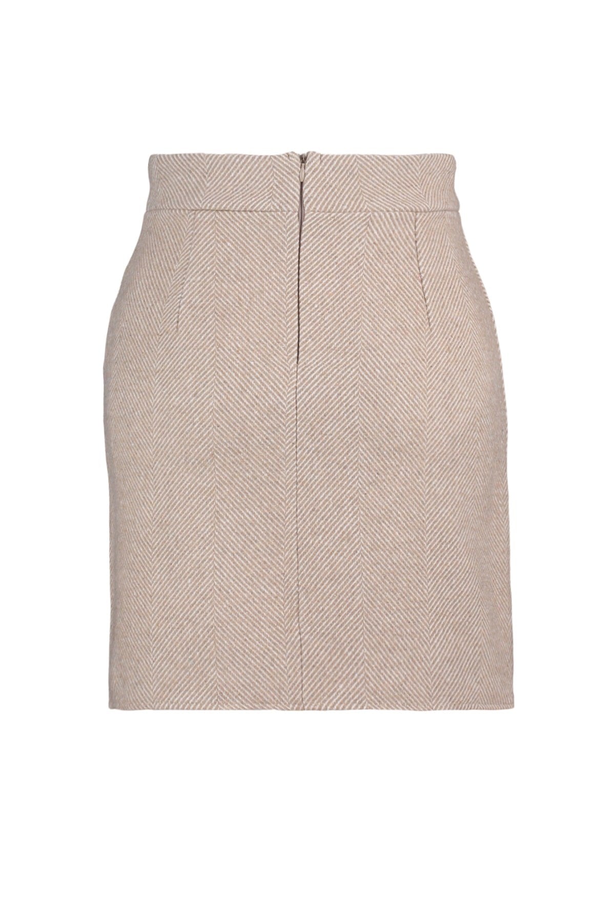 Beige A-line Cashmere Fabric Mini Woven Skirt Twoaw23et00051