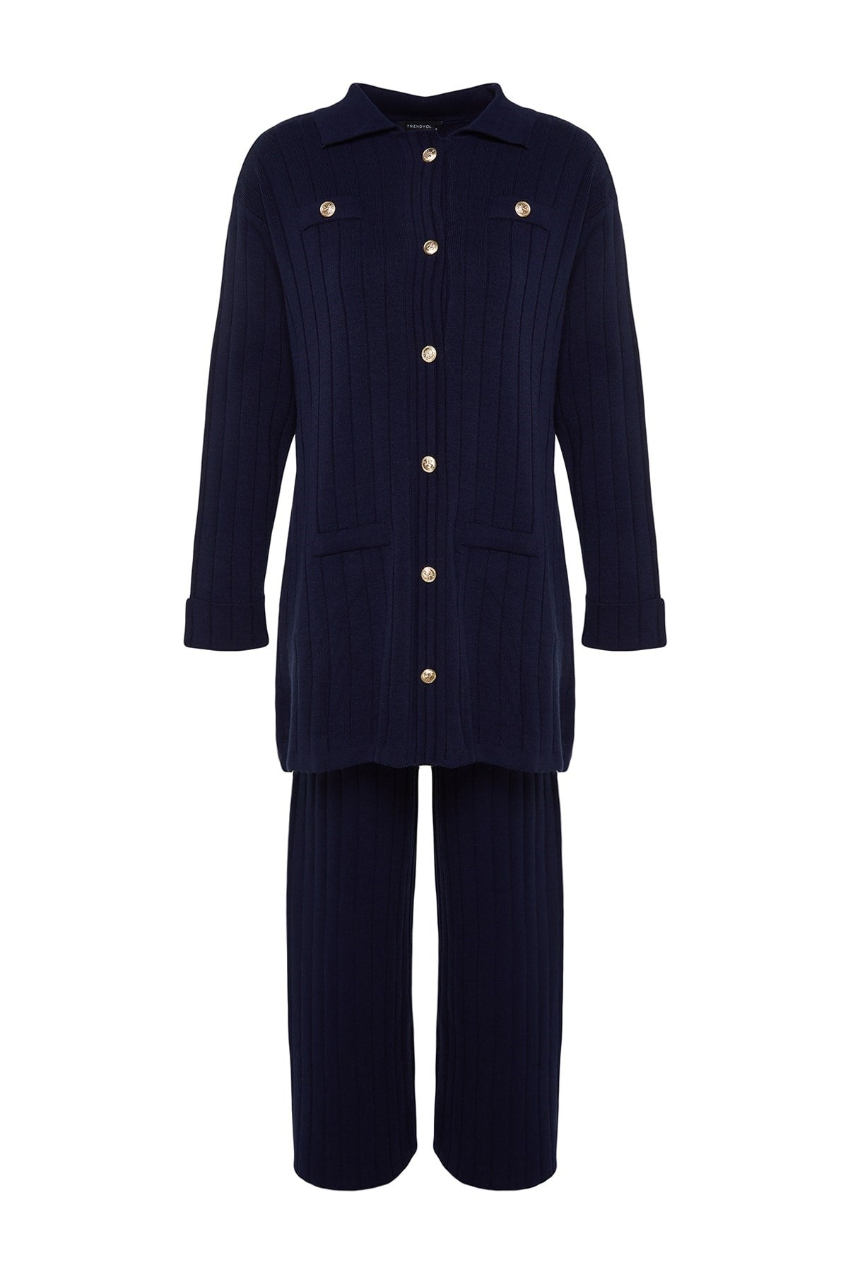 Navy Ribbed Cardigan-pants Knitwear Bottom-top Suit Tctaw24us00003