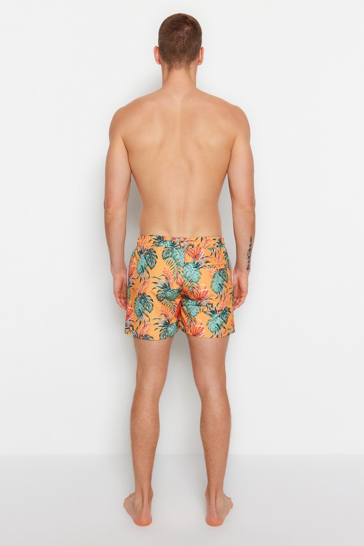 Orange Mens Standard Size Tropical Printed Swimsuit Marine Shorts Tmnss23ds00020