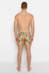 Orange Mens Standard Size Tropical Printed Swimsuit Marine Shorts Tmnss23ds00020