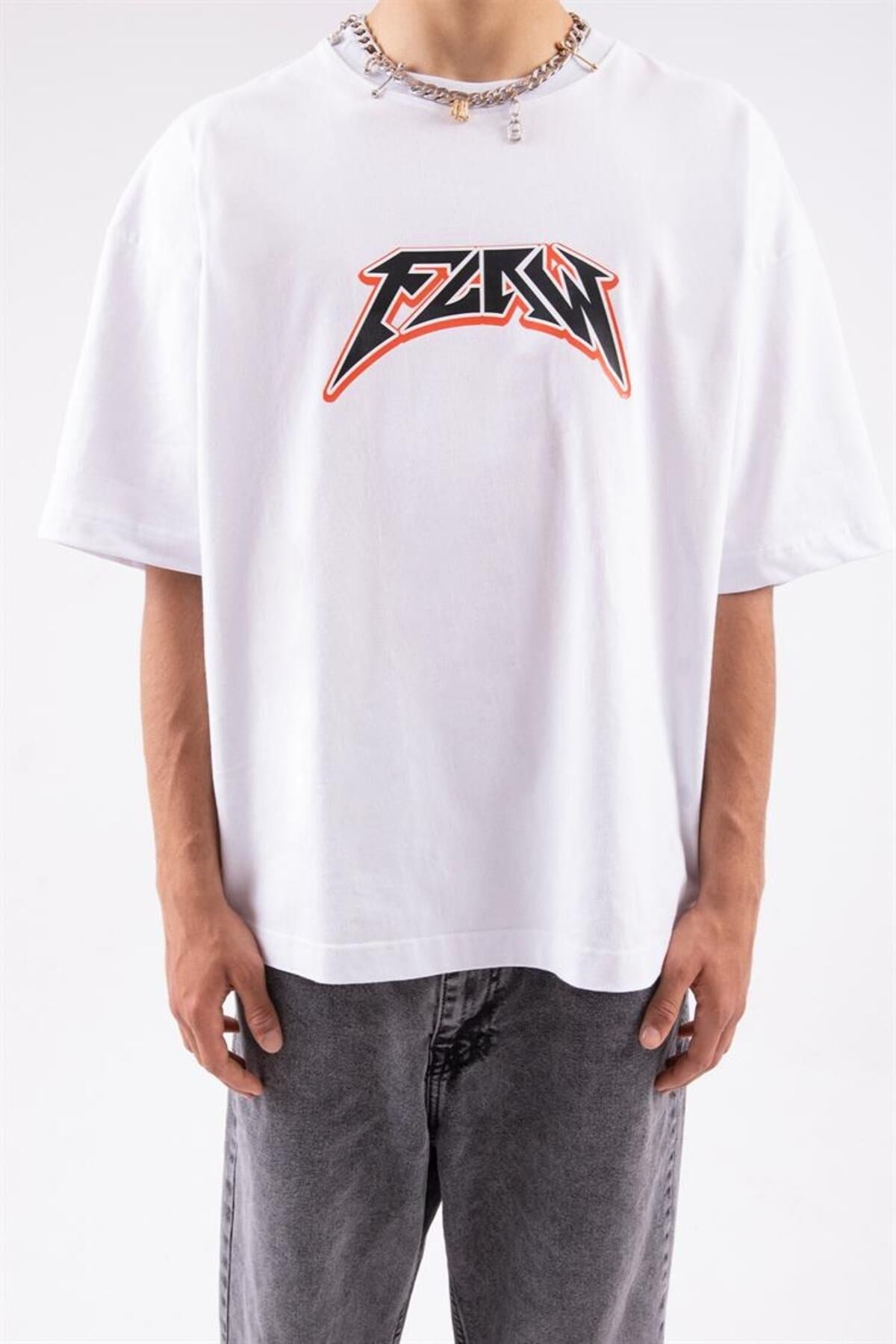 Flaw Atelier Logo Printed White Oversize T-shirt Flaw-006-005-067